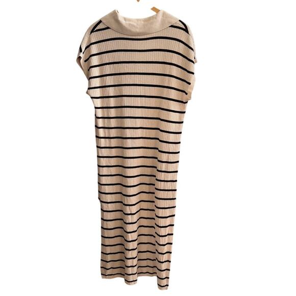 Saodimallsu Striped Knit Polo Maxi Sweater Dress Beige Blk Clean Girl XL Preppy - Picture 5 of 8